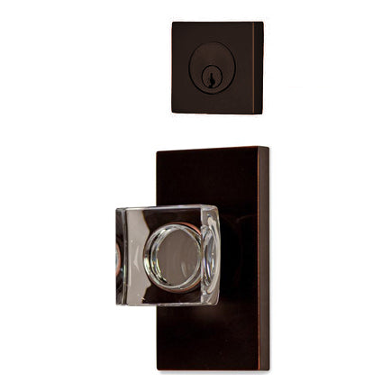 Modern Square Entryway Set with Crystal Square Knob (Several Finishes Available) EMTEK