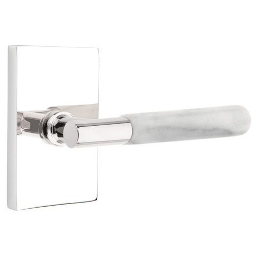 Emtek T-Bar White Marble Lever With Modern Rectangular Rosette (Several Finishes Available) EMTEK