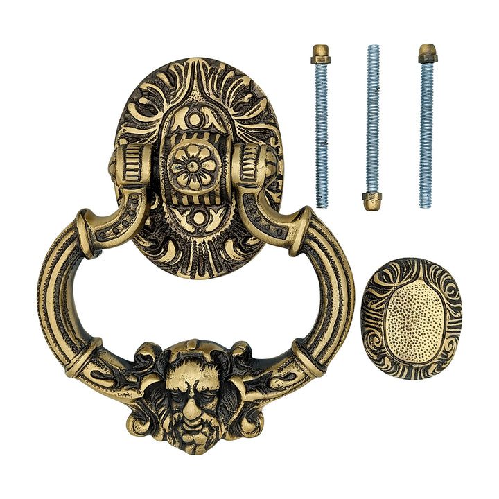 7 Inch (3 3/8 Inch c-c) Neptune Door Knocker in Solid Brass (Antique Brass Finish) COPPER MOUNTAIN HARDWARE