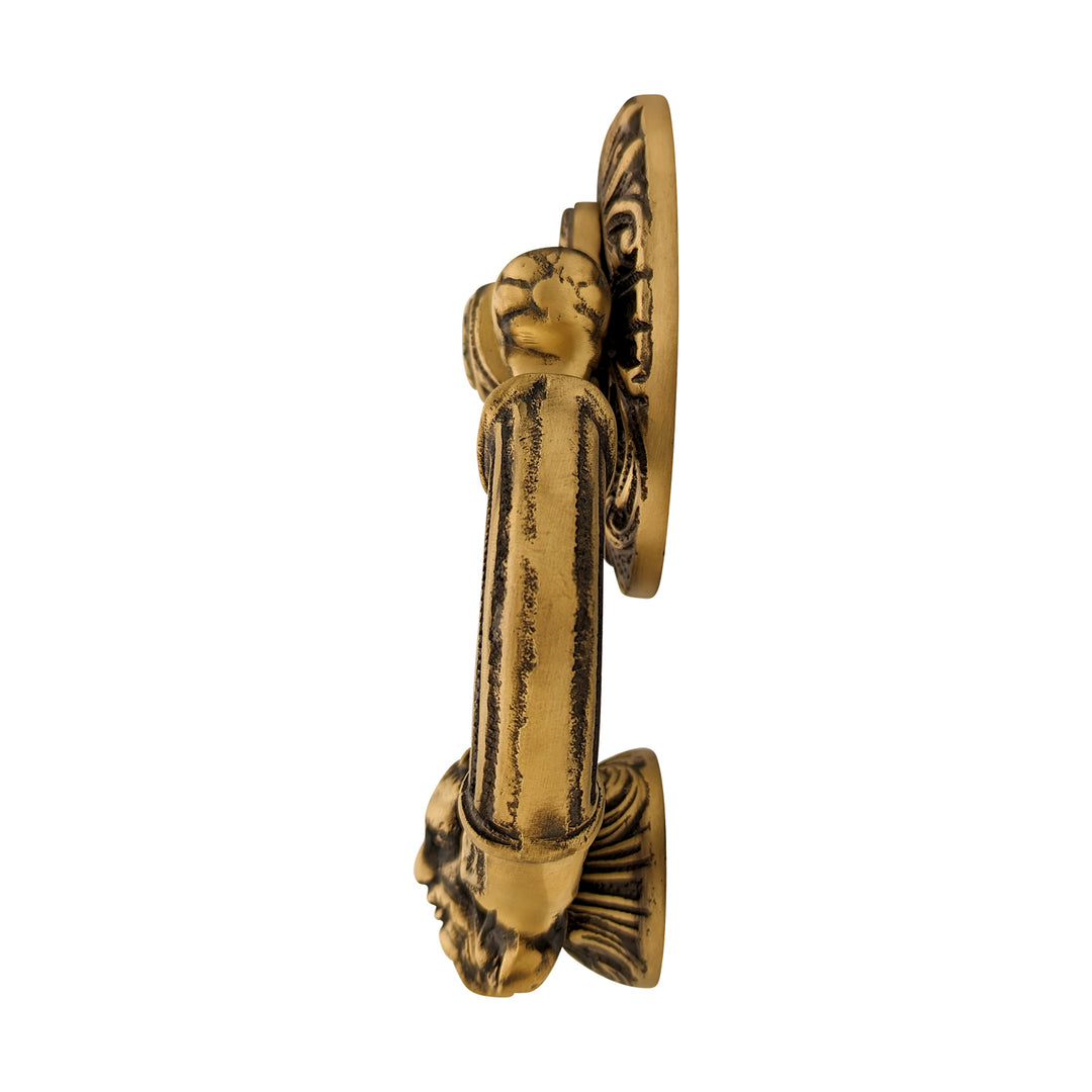 7 Inch (3 3/8 Inch c-c) Neptune Door Knocker in Solid Brass (Antique Brass Finish) COPPER MOUNTAIN HARDWARE