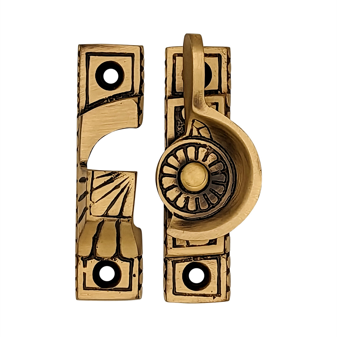 Solid Brass Art Deco Style Window Sash Lock (Antique Brass Finish) Copper Mountain Hardware