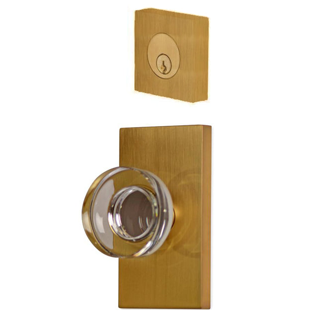 Modern Square Entryway Set with Crystal Disc Knob (Several Finishes Available) EMTEK