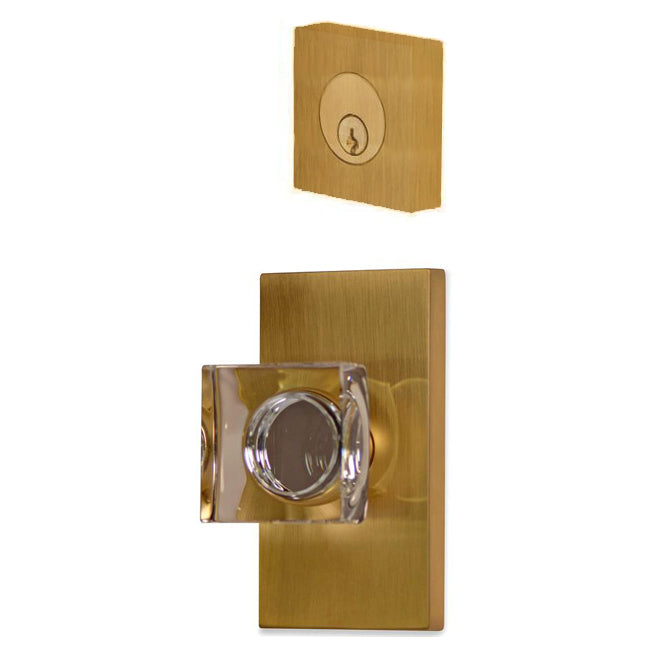 Modern Square Entryway Set with Crystal Square Knob (Several Finishes Available) EMTEK