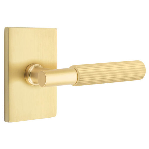 Emtek T-Bar Straight Knurled Lever With Modern Rectangular Rosette (Several Finishes Available) EMTEK