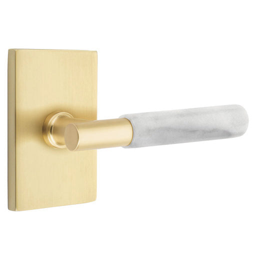 Emtek T-Bar White Marble Lever With Modern Rectangular Rosette (Several Finishes Available) EMTEK