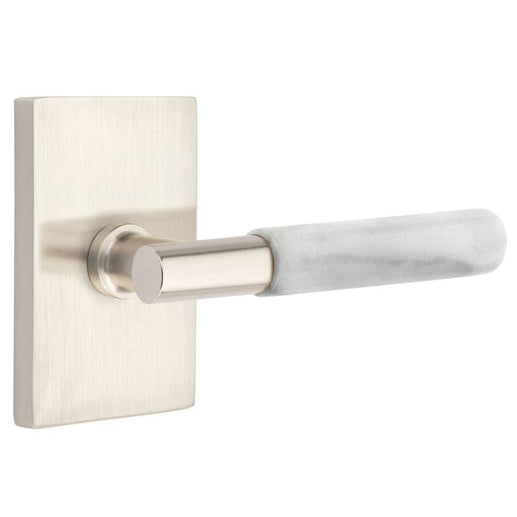 Emtek T-Bar White Marble Lever With Modern Rectangular Rosette (Several Finishes Available) EMTEK