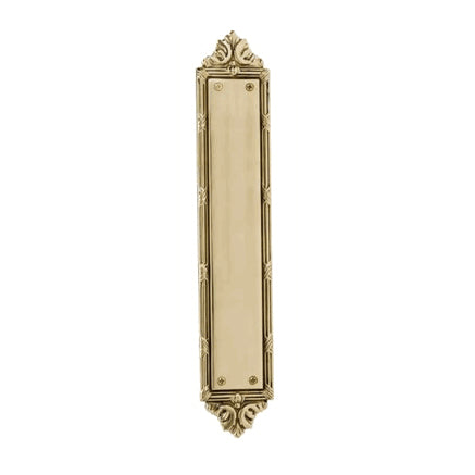 13 3/4 Inch Solid Brass Ribbon & Reed Push Plate (Lacquered Brass Finish) COPPER MOUNTAIN HARDWARE