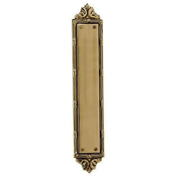 13 3/4 Inch Solid Brass Ribbon & Reed Door Pull and Push Plate (Antique Brass Finish) COPPER MOUNTAIN HARDWARE