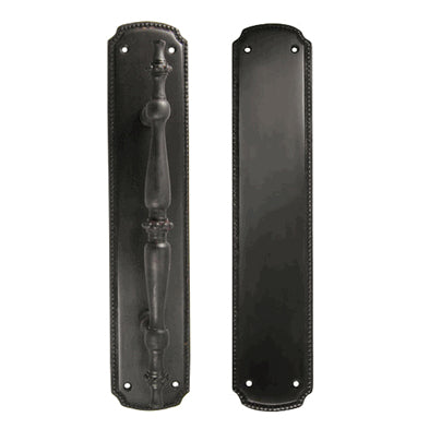 11 1/2 Inch Solid Brass Beaded Push and Pull Plate Set (Oil Rubbed Bronze Finish) COPPER MOUNTAIN HARDWARE