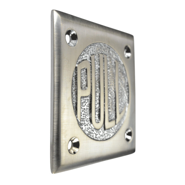 2 3/4 Inch Brass Classic American "PULL" Plate (Satin Nickel Finish) COPPER MOUNTAIN HARDWARE