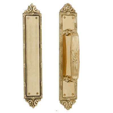 13 3/4 Inch Solid Brass Ribbon & Reed Door Pull and Push Plate (Polished Brass Finish) COPPER MOUNTAIN HARDWARE