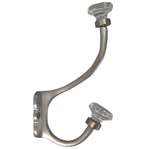 7 Inch Solid Brass Coat Hook & Octagonal Clear Glass Knobs (Satin Nickel Finish) COPPER MOUNTAIN HARDWARE