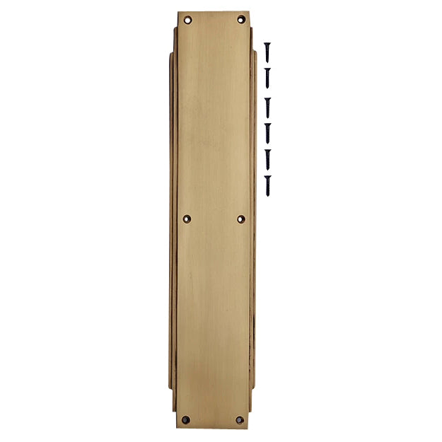 14 Inch Solid Brass Art Deco Skyscraper Push Plate (Antique Brass Finish) COPPER MOUNTAIN HARDWARE