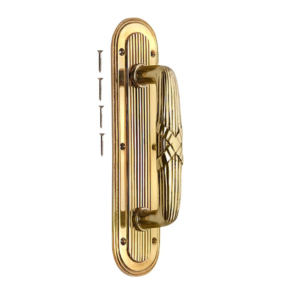 10 1/2 Inch Art Deco Style Door Pull and Plate (Polished Brass Finish) COPPER MOUNTAIN HARDWARE