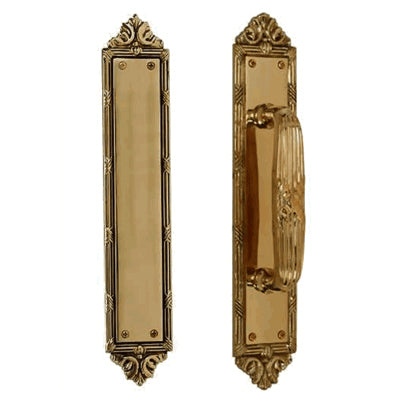 13 3/4 Inch Solid Brass Ribbon & Reed Door Pull and Push Plate (Antique Brass Finish) COPPER MOUNTAIN HARDWARE