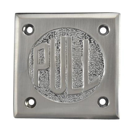 2 3/4 Inch Brass Classic American "PULL" Plate (Satin Nickel Finish) COPPER MOUNTAIN HARDWARE