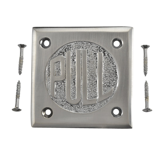 2 3/4 Inch Brass Classic American "PULL" Plate (Satin Nickel Finish) COPPER MOUNTAIN HARDWARE