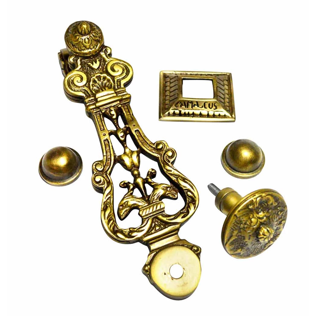 9 Inch (7 3/4 Inch c-c) French Empire Style Lost Wax Cast Door Knocker (Antique Brass Finish) COPPER MOUNTAIN HARDWARE