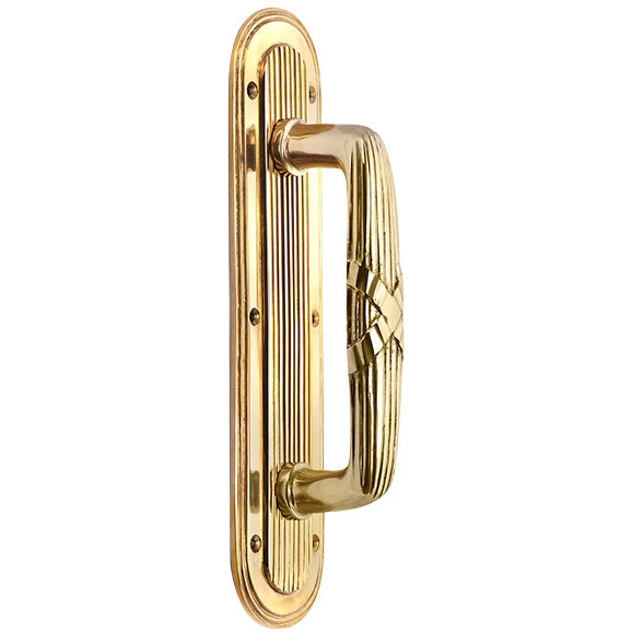 10 1/2 Inch Art Deco Style Door Pull and Plate (Polished Brass Finish) COPPER MOUNTAIN HARDWARE