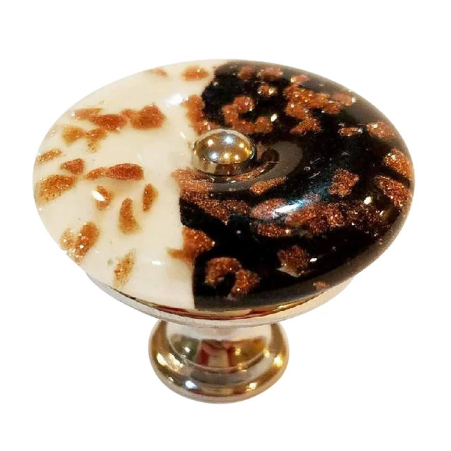 1 3/8 Inch Black and White Copper Speckled Glass Cabinet and Furniture Knob (Polished Chrome Finish) COPPER MOUNTAIN HARDWARE