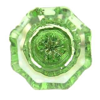 1 3/8 Inch Depression Green Glass Octagon Old Town Cabinet Knob (Chrome Base) COPPER MOUNTAIN HARDWARE