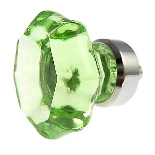 1 3/8 Inch Depression Green Glass Octagon Old Town Cabinet Knob (Chrome Base) COPPER MOUNTAIN HARDWARE